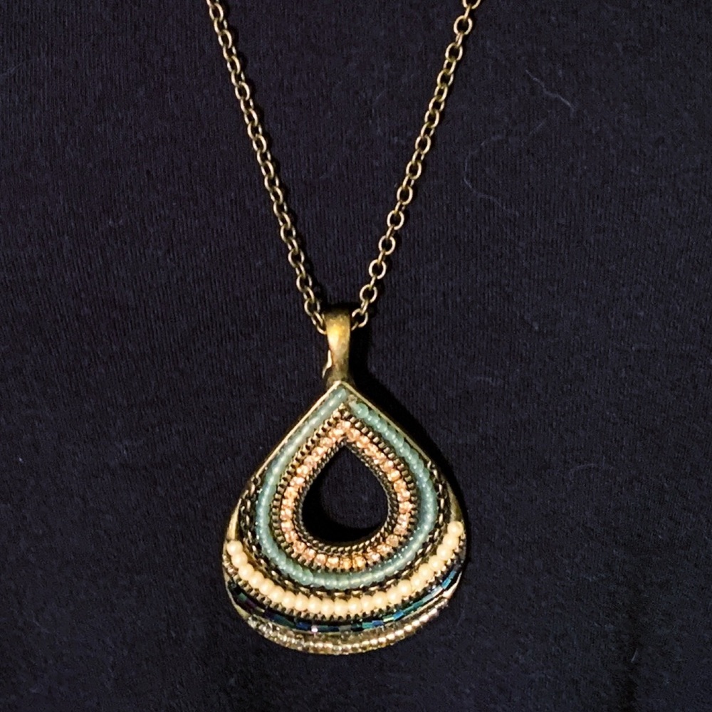 Reversible Bronze and Beaded Long Statement Necklace